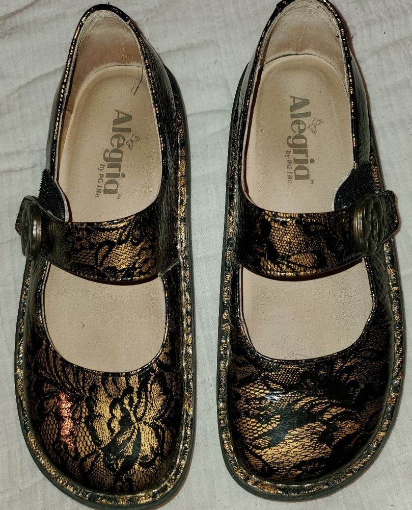 Alegria Black and Gold Mary Jane Shoes